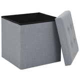 Folding Storage Stool Light Grey Faux Linen - Side View