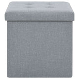 Folding Storage Stool Light Grey Faux Linen - Top-Down View
