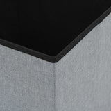 Folding Storage Stool Light Grey Faux Linen - Close-Up Angle