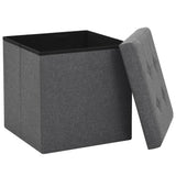 Folding Storage Stools 2 pcs Dark Grey Faux Linen - Top-Down View