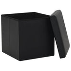 Folding Storage Stool Black Faux Leather