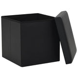 Folding Storage Stool Black Faux Leather - Side View
