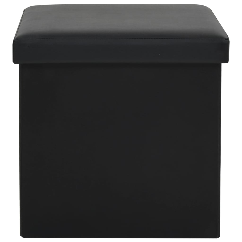 Folding Storage Stool Black Faux Leather