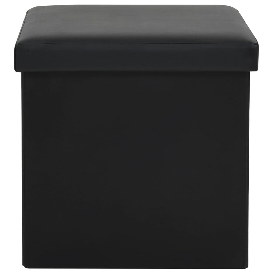 Folding Storage Stool Black Faux Leather