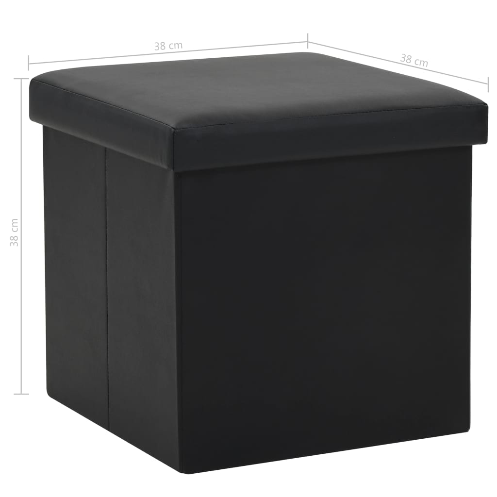 Folding Storage Stool Black Faux Leather