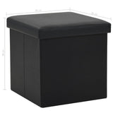 Folding Storage Stool Black Faux Leather