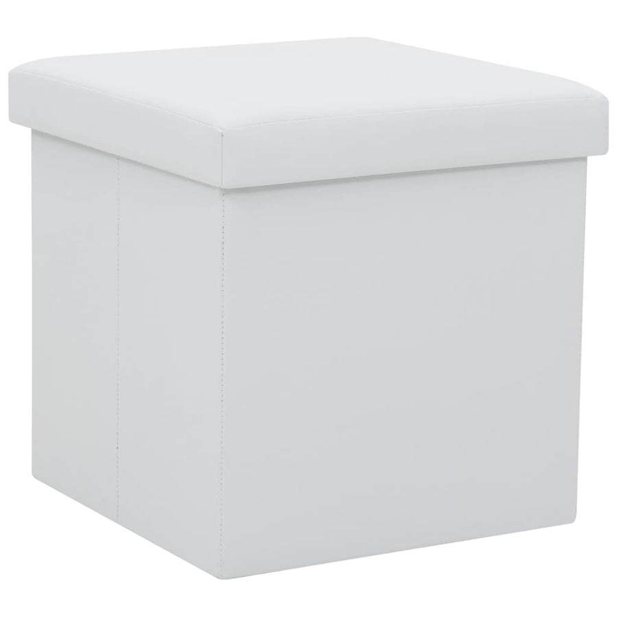 Folding Storage Stool White Faux Leather