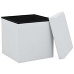 Folding Storage Stool White Faux Leather