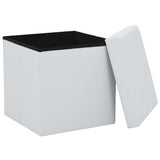 Folding Storage Stool White Faux Leather - Side View