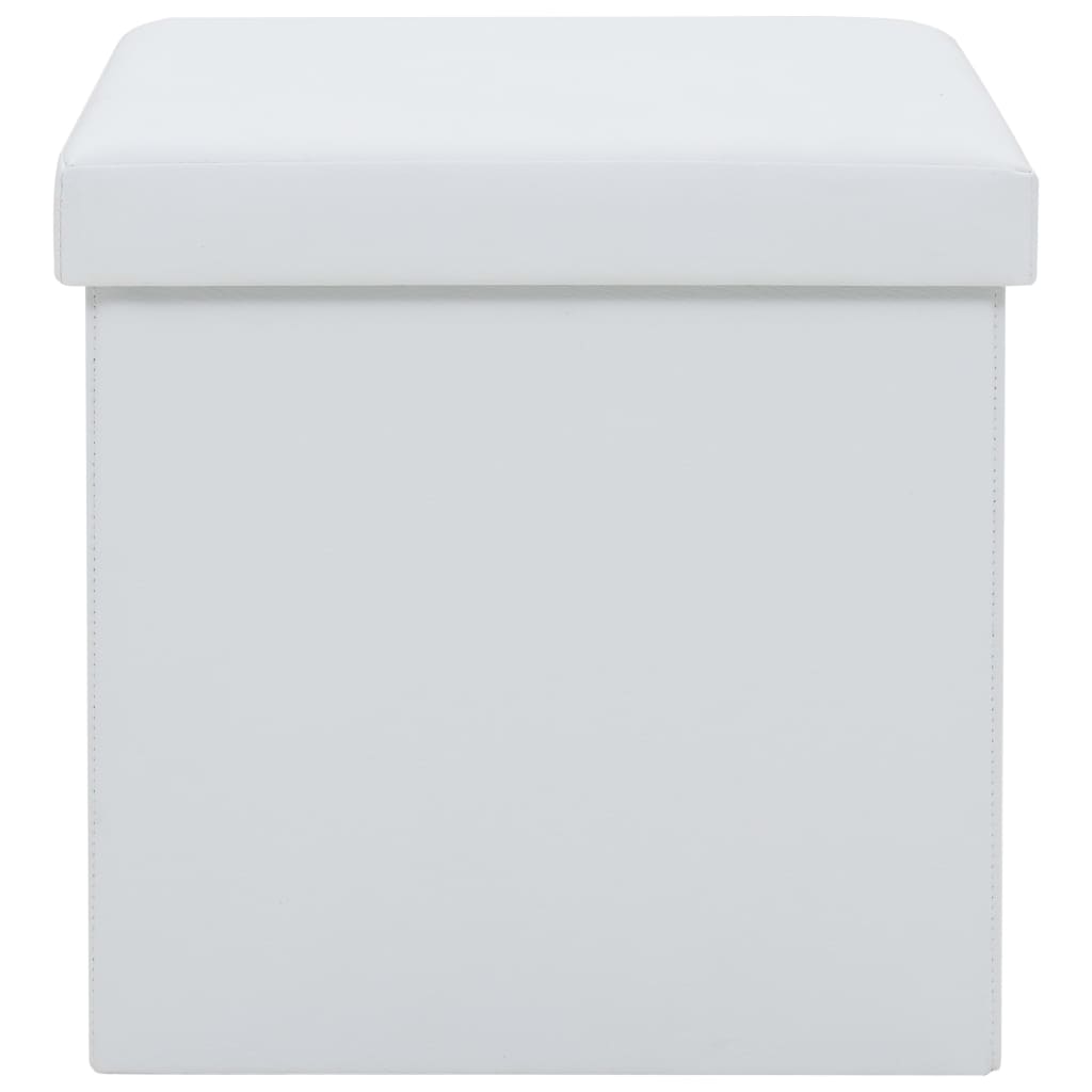 Folding Storage Stool White Faux Leather