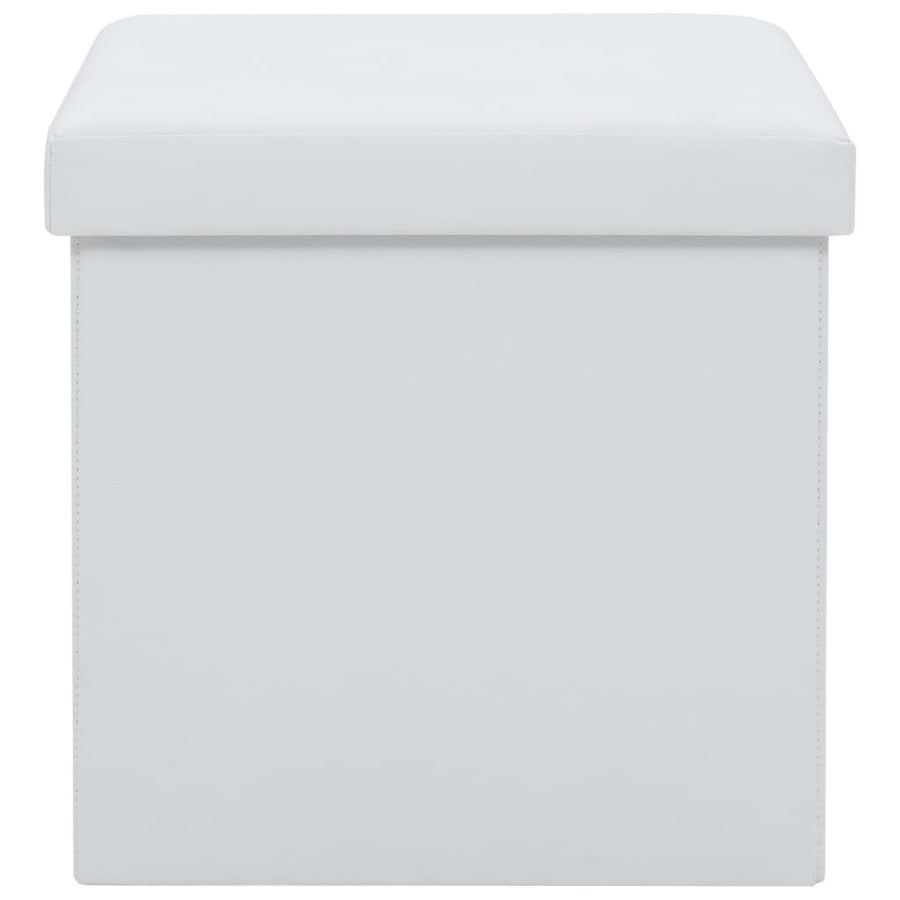 Folding Storage Stool White Faux Leather
