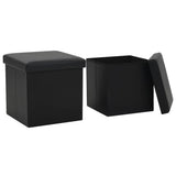 Folding Storage Stools 2 pcs Black Faux Leather