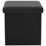 Folding Storage Stools 2 pcs Black Faux Leather - Rear View