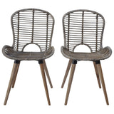 Dining Chairs 2 pcs Brown Natural Rattan - Front View