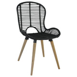 Dining Chairs 2 pcs Black Natural Rattan - Side View