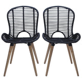 Dining Chairs 4 pcs Black Natural Rattan