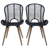 Dining Chairs 4 pcs Black Natural Rattan - Front View