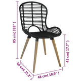 Dining Chairs 4 pcs Black Natural Rattan - Close-Up Angle