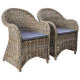 Outdoor Chairs 2 pcs with Cushions Natural Rattan