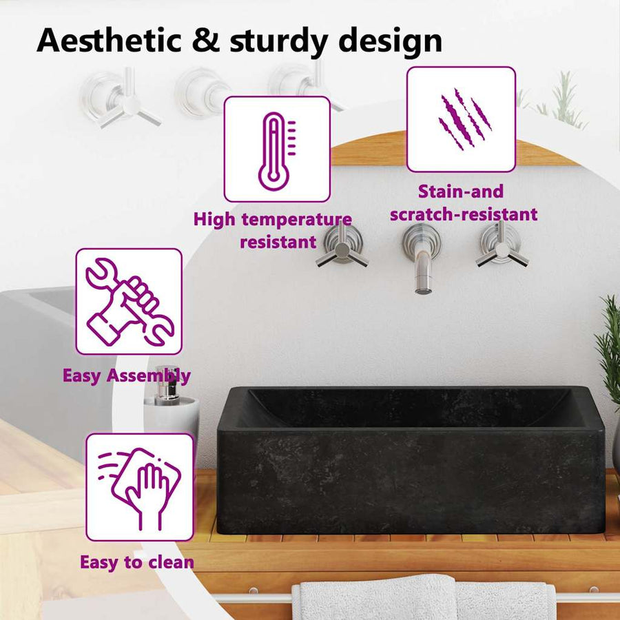 Sink 45x30x12 cm Marble High Gloss Black