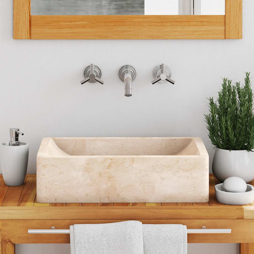 Sink 45x30x12 cm Marble High Gloss Cream