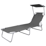 Folding Sun Lounger with Canopy Steel Grey - Front View