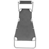Folding Sun Lounger with Canopy Steel Grey - Side View