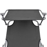 Folding Sun Lounger with Canopy Steel Grey - Top-Down View