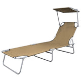 Folding Sun Lounger with Canopy Steel Taupe - Side View