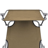 Folding Sun Lounger with Canopy Steel Taupe - 45-Degree Angle