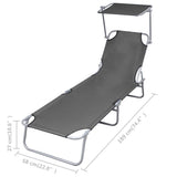 Foldable Sunlounger with Adjustable Backrest Grey - Rear View