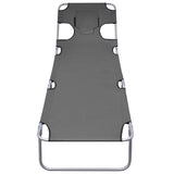 Foldable Sunlounger with Head Cushion Adjustable Backrest Grey - Side View