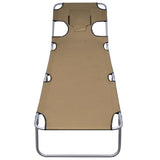Foldable Sunlounger with Head Cushion Adjustable Backrest Taupe