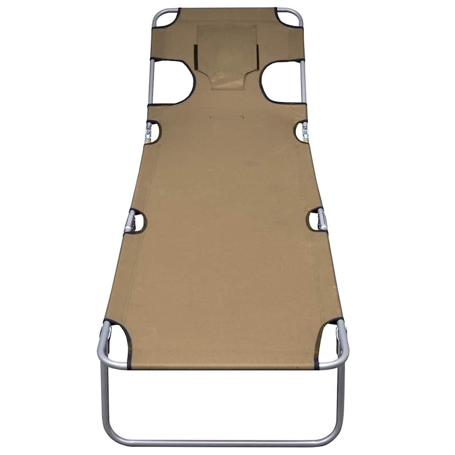 Foldable Sunlounger with Head Cushion Adjustable Backrest Taupe