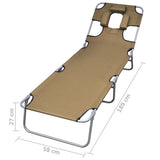 Foldable Sunlounger with Head Cushion Adjustable Backrest Taupe - Close-Up Angle
