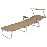 Folding Sun Lounger with Canopy Steel Taupe - Front View