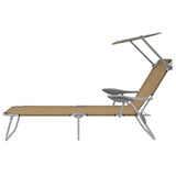 Folding Sun Lounger with Canopy Steel Taupe - Side View