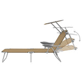Folding Sun Lounger with Canopy Steel Taupe - Top-Down View