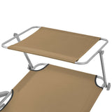 Folding Sun Lounger with Canopy Steel Taupe - 45-Degree Angle