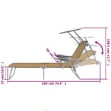 Folding Sun Lounger with Canopy Steel Taupe - Low Angle