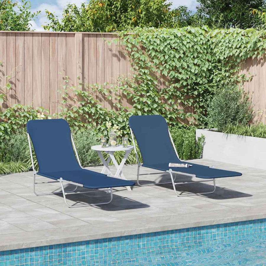 Folding Sun Loungers 2 pcs Steel and Fabric Blue