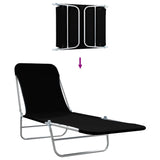 Folding Sun Loungers 2 pcs Steel and Fabric Black - Close-Up Angle