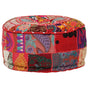 Patchwork Pouffe Round Cotton Handmade 40x20 Cm Red