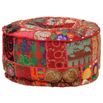 Patchwork Pouffe Round Cotton Handmade 40x20 Cm Red