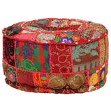 Patchwork Pouffe Round Cotton Handmade 40x20 Cm Red - 45-Degree Angle
