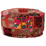 Patchwork Pouffe Round Cotton Handmade 40x20 Cm Red
