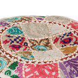 Patchwork Pouffe Round Cotton Handmade 40x20 cm Beige - Front View