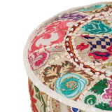 Patchwork Pouffe Round Cotton Handmade 40x20 cm Beige - Side View