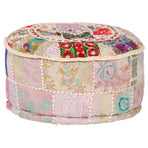 Patchwork Pouffe Round Cotton Handmade 40x20 cm Beige