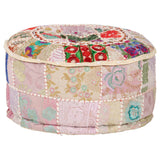 Patchwork Pouffe Round Cotton Handmade 40x20 cm Beige - 45-Degree Angle
